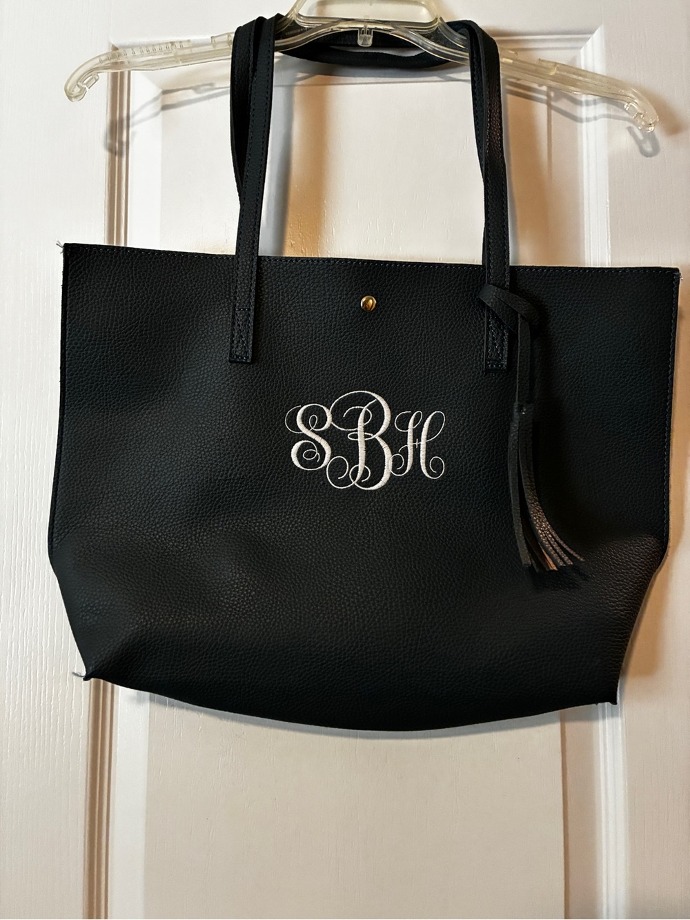 Personalized dark blue Tote Bag with Tassel Accent